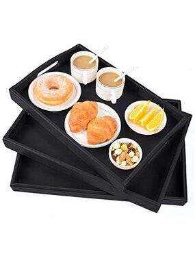 Bamboo Serving Tray Set Bed Tray With Handles Stackable Food Breakfast Tray
